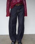 Belt curve denim pants