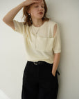 Cross design half sleeve knit