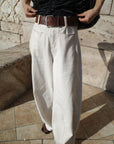 Belt curve denim pants