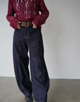 Belt curve denim pants
