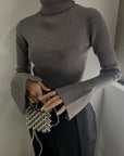 Sleeve flare knit turtle tops