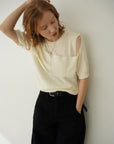 Cross design half sleeve knit