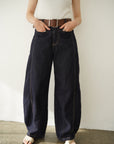 Belt curve denim pants