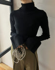 Sleeve flare knit turtle tops