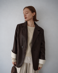 Bi-color cuffs leather jacket