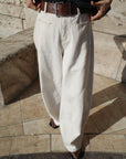 Belt curve denim pants
