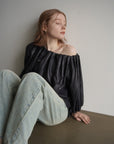 Leather like off shoulder top