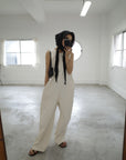 V open denim jumpsuit