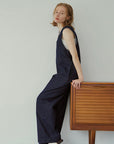 V open denim jumpsuit