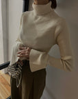 Sleeve flare knit turtle tops