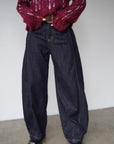 Belt curve denim pants