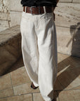 Belt curve denim pants