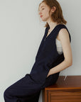 V open denim jumpsuit