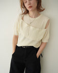 Cross design half sleeve knit