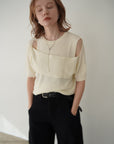 Cross design half sleeve knit