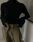 Sleeve flare knit turtle tops