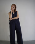 V open denim jumpsuit