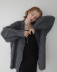 Shaggy mohair long cardigan