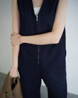 V open denim jumpsuit