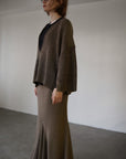 【SET】Deep V sleeve slit knit setup