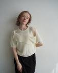 Cross design half sleeve knit