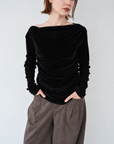 【予約販売】10月上旬-発送 Unbalance gather sier velours tops