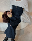 Denim bear zip one-piece