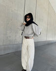 Belt curve denim pants