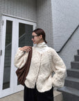 Chunky hand knit crew neck cardigan