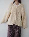 Chunky hand knit crew neck cardigan
