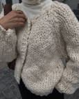 Chunky hand knit crew neck cardigan