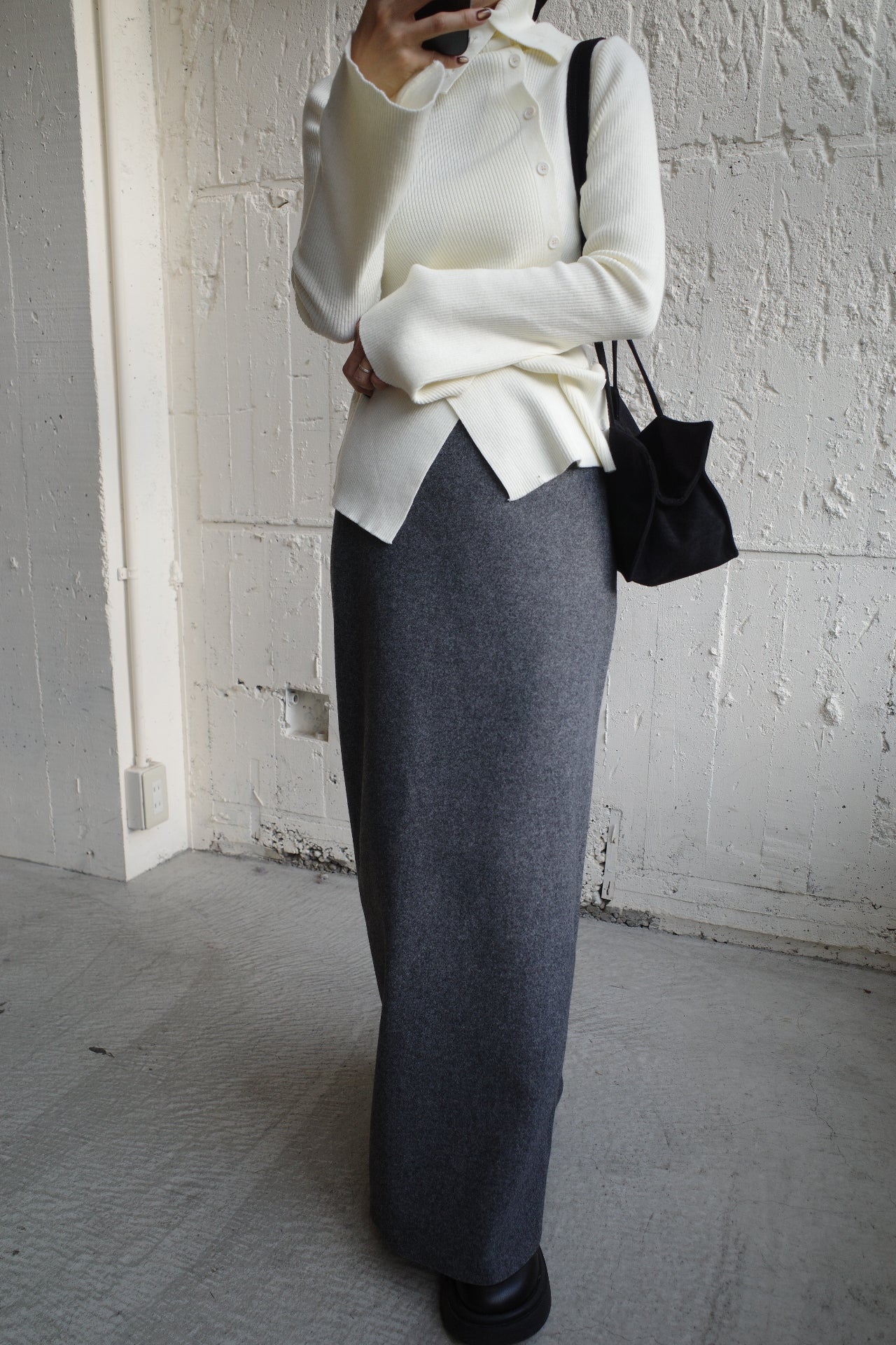 Wool soft long skirt