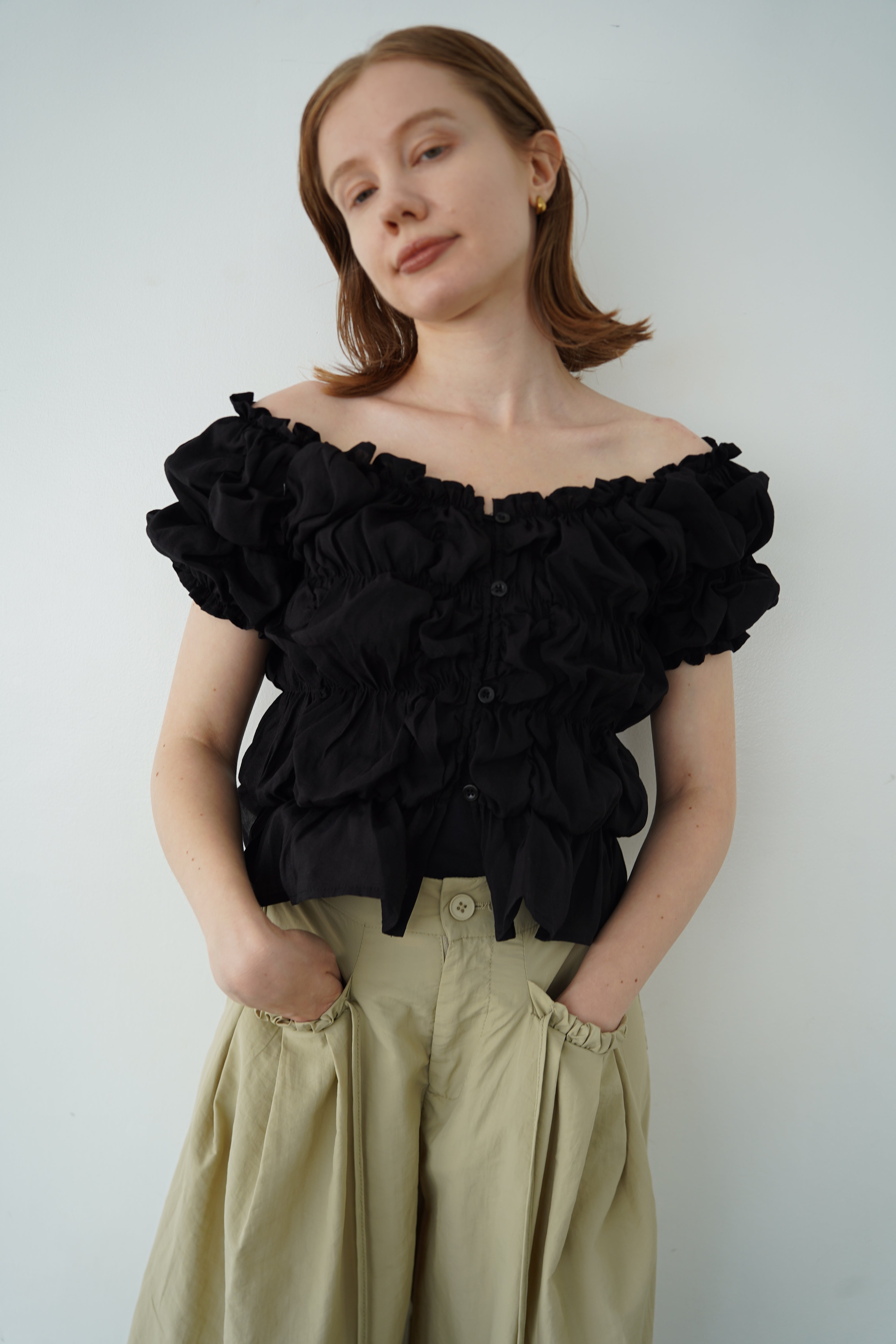 Shirring  puff volume tops