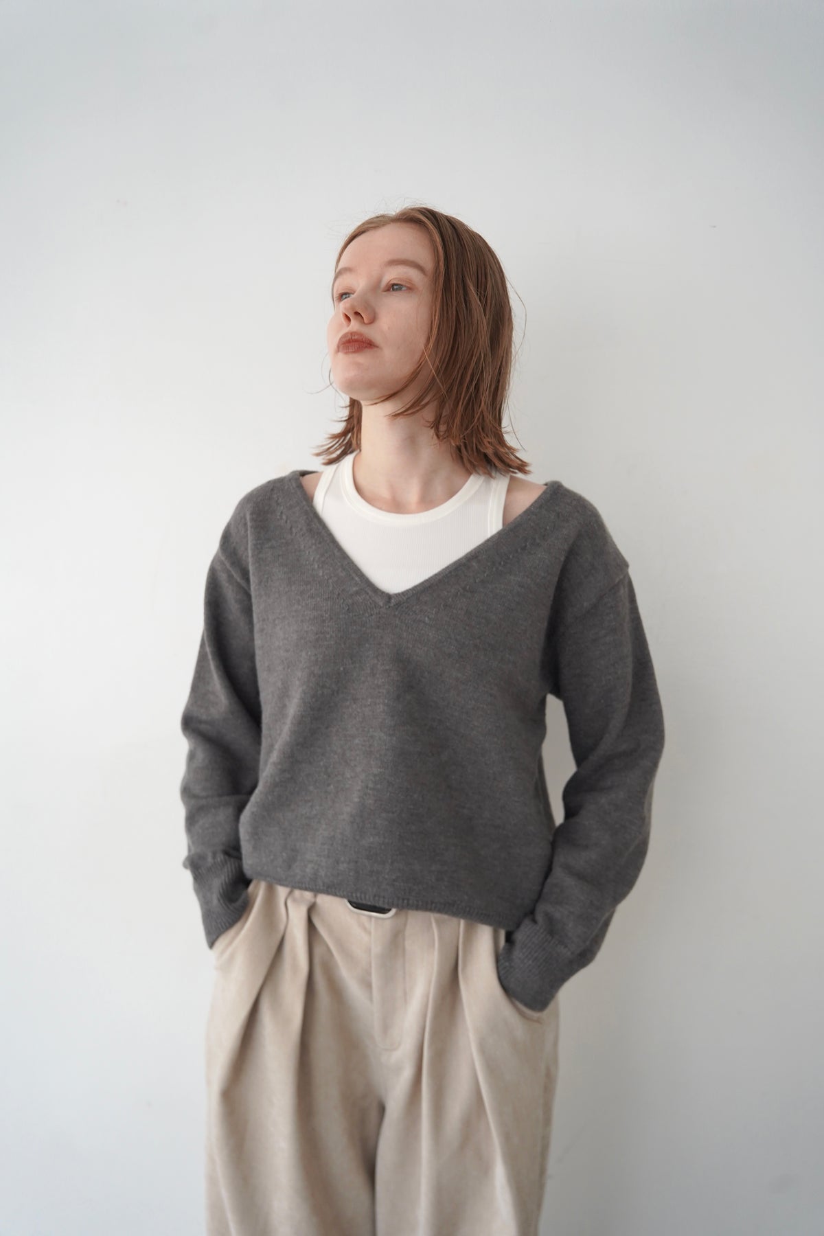 【予約販売】-10月下旬発送-Deep Vneck layered knit SET