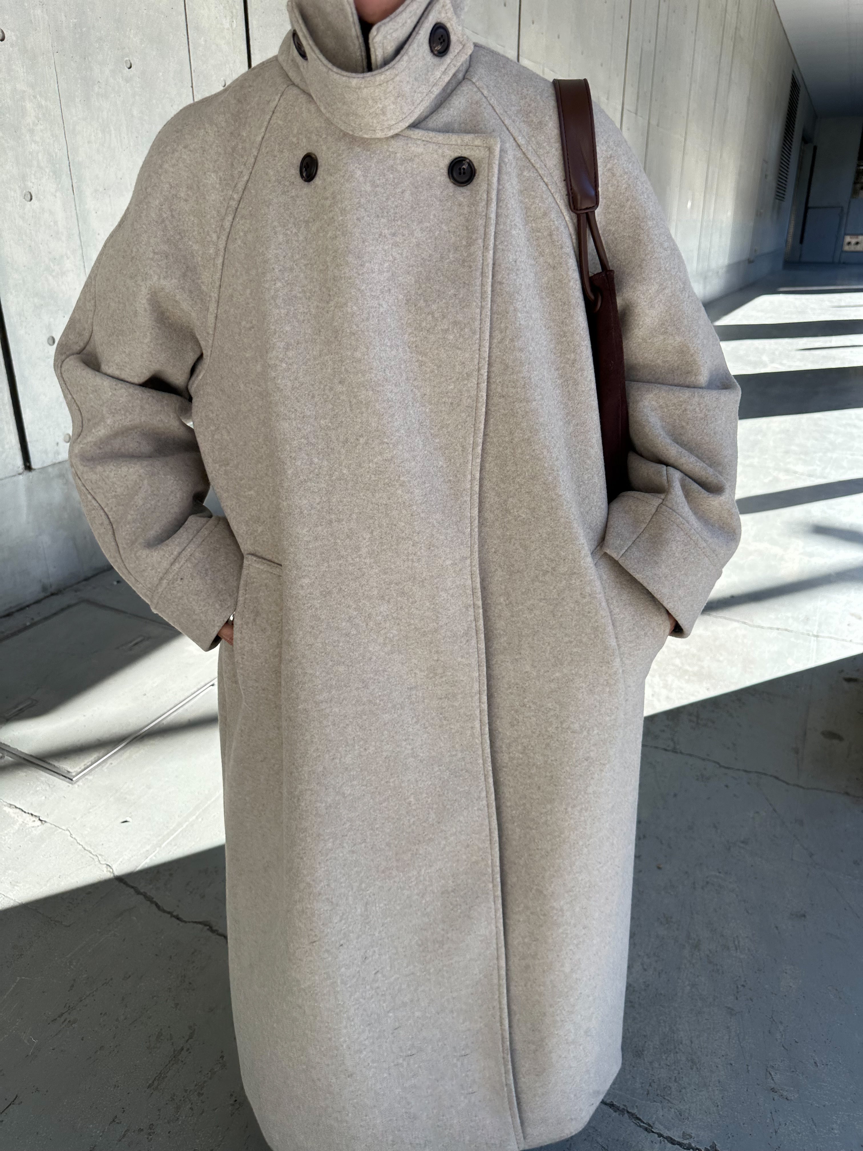 Stand neck Raglan sleeve long coat