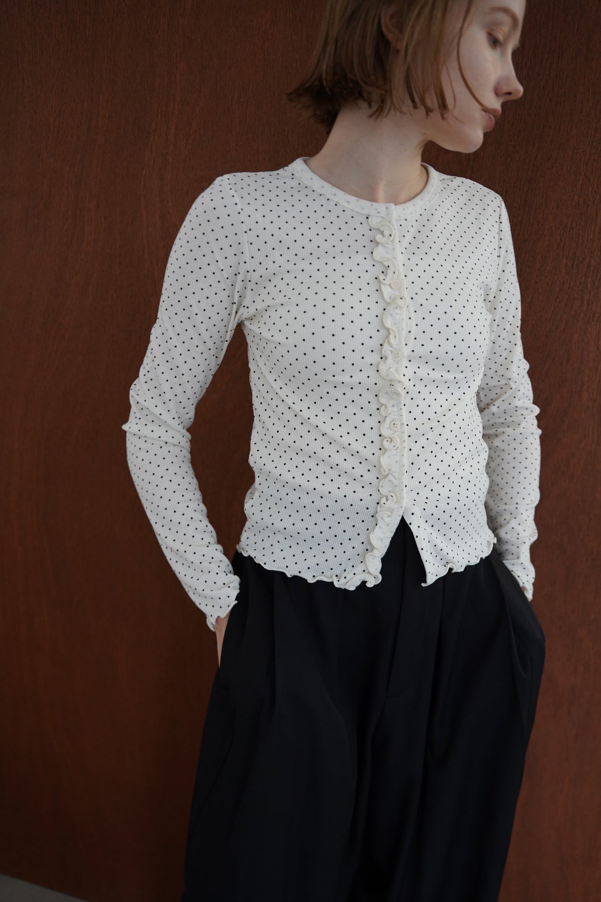 Dot frill cardigan
