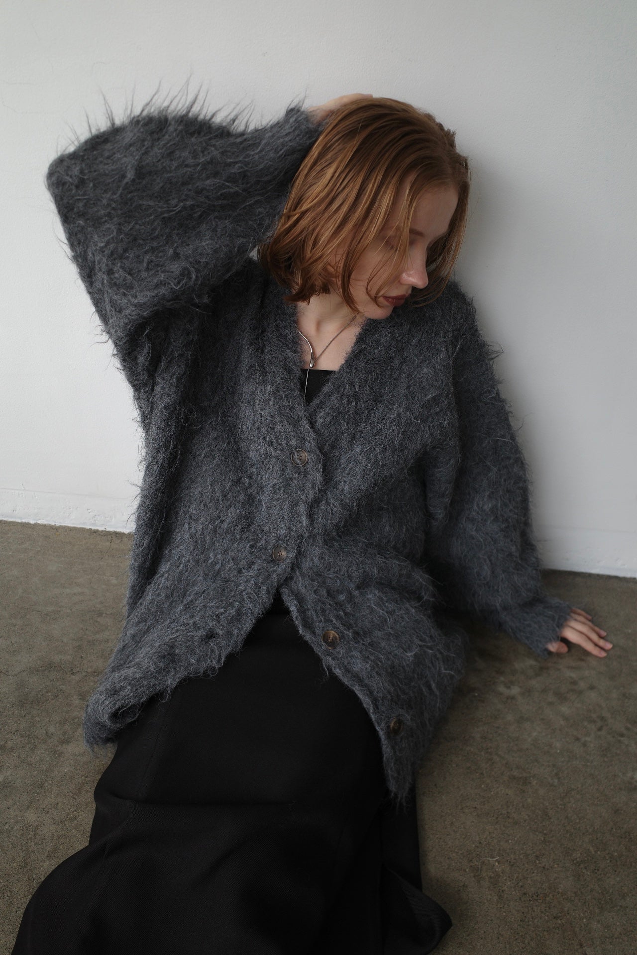 Shaggy mohair long cardigan