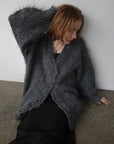 Shaggy mohair long cardigan