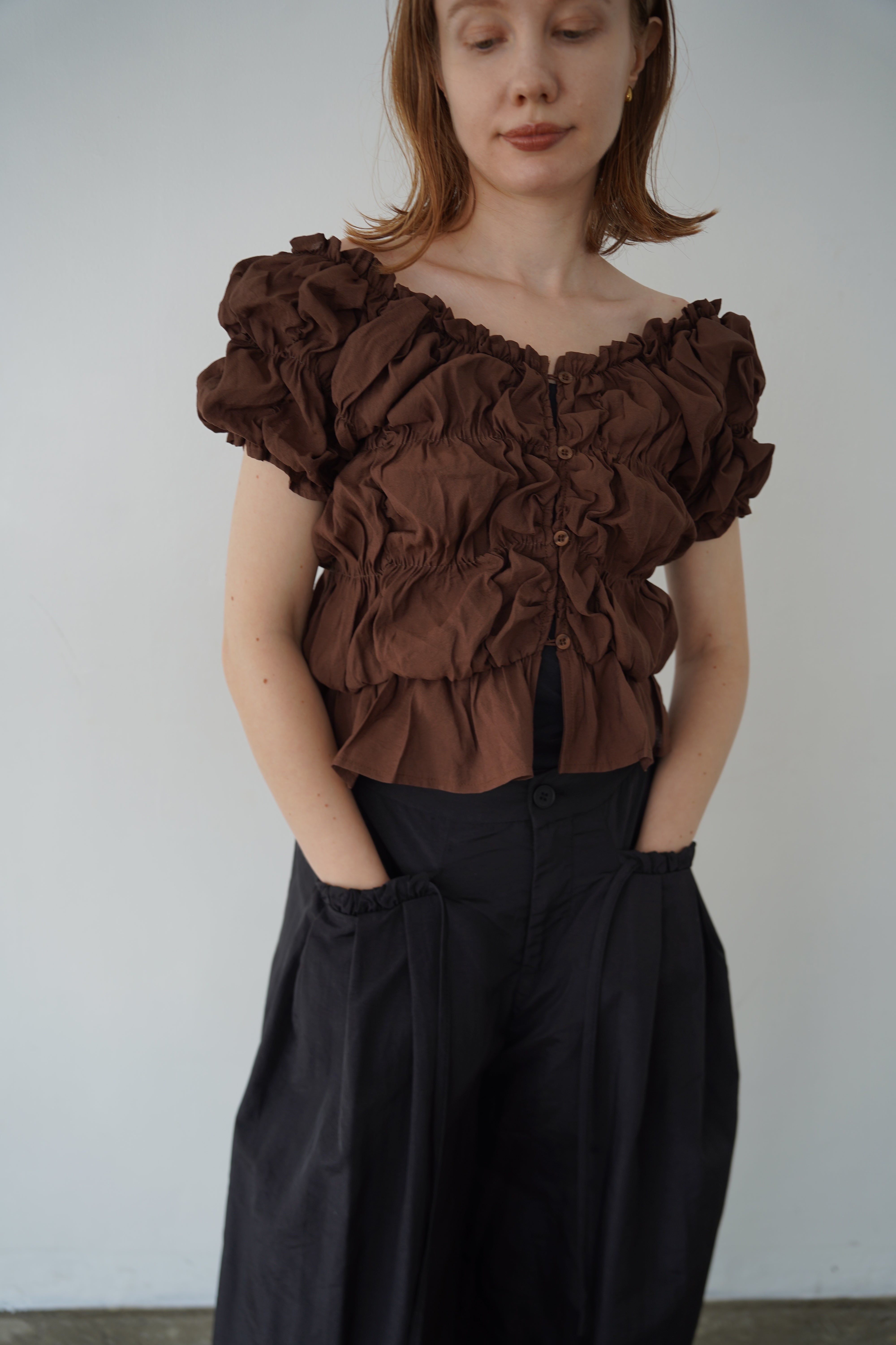 Shirring  puff volume tops