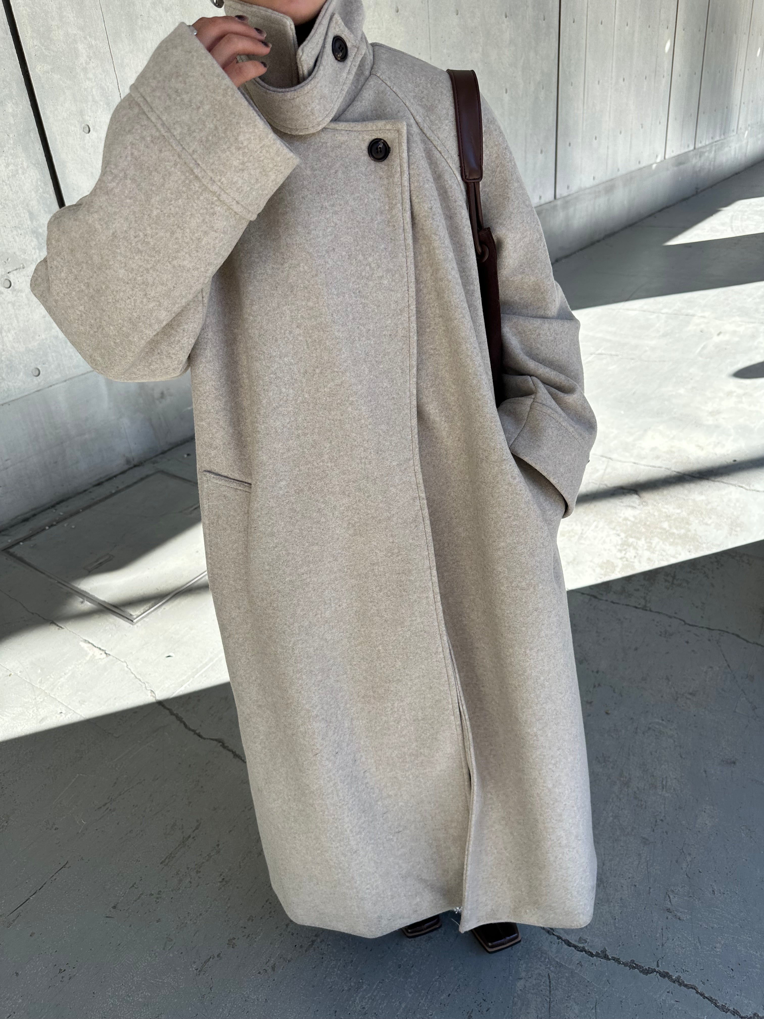 Stand neck Raglan sleeve long coat