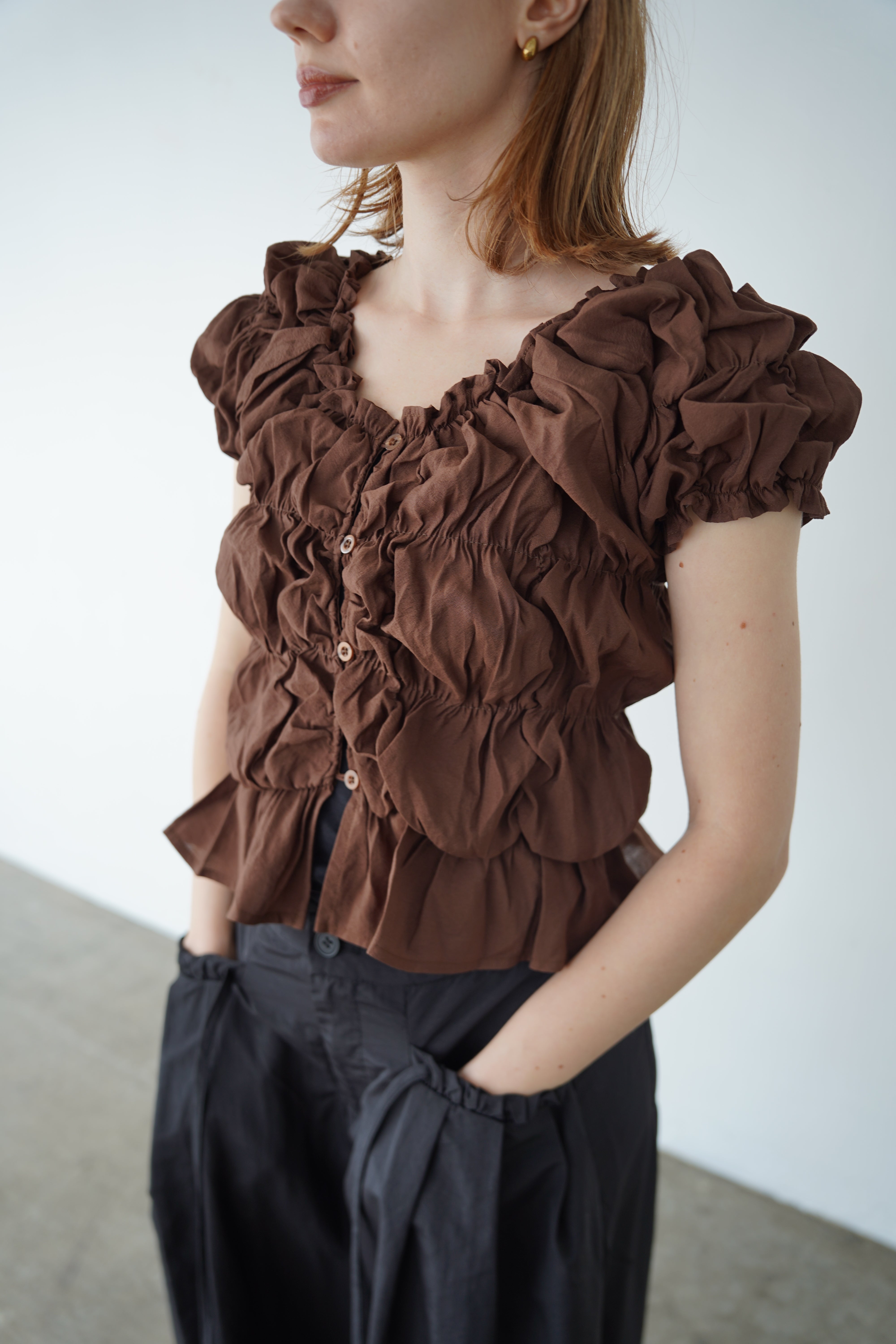 Shirring  puff volume tops