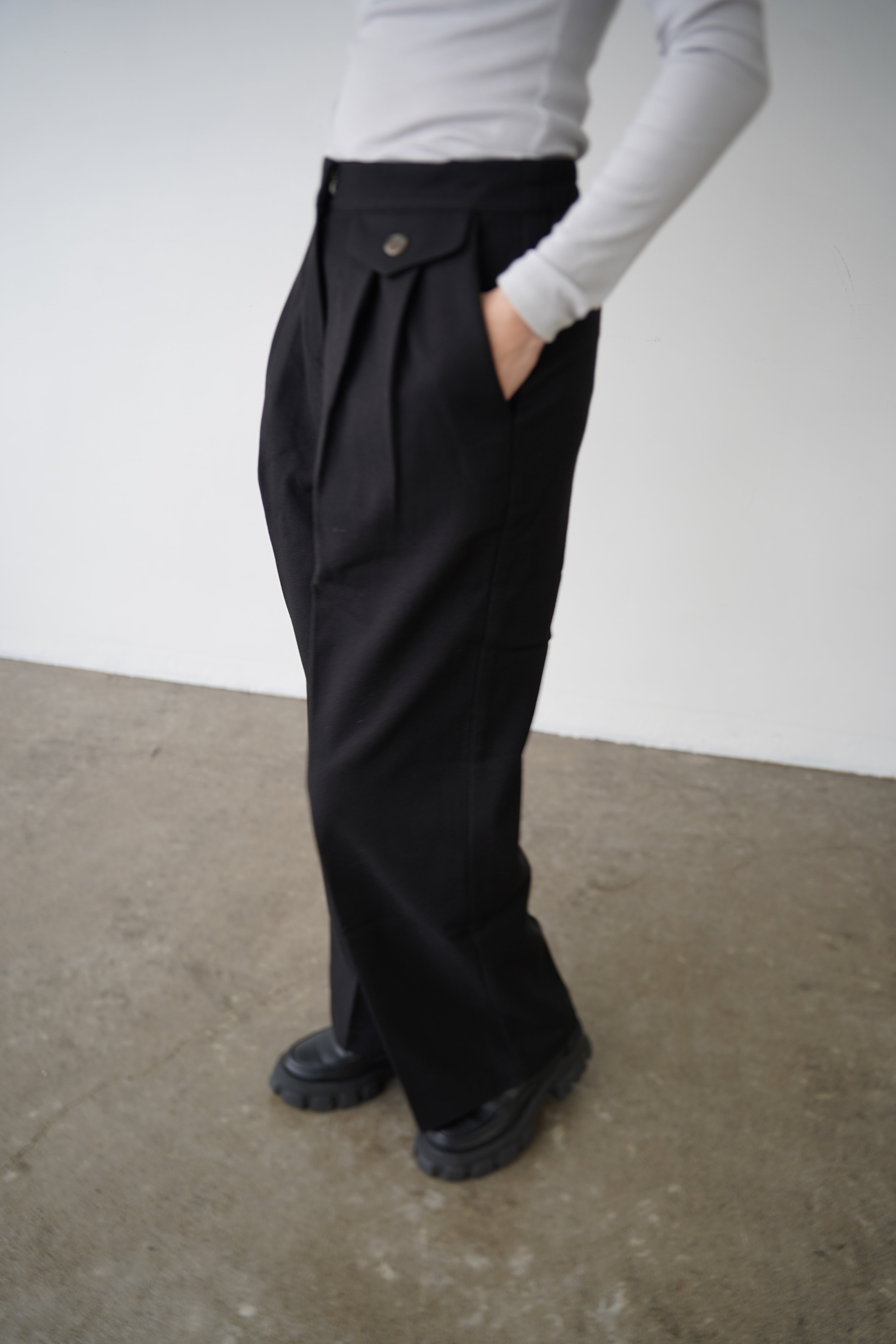 Button tuck slacks