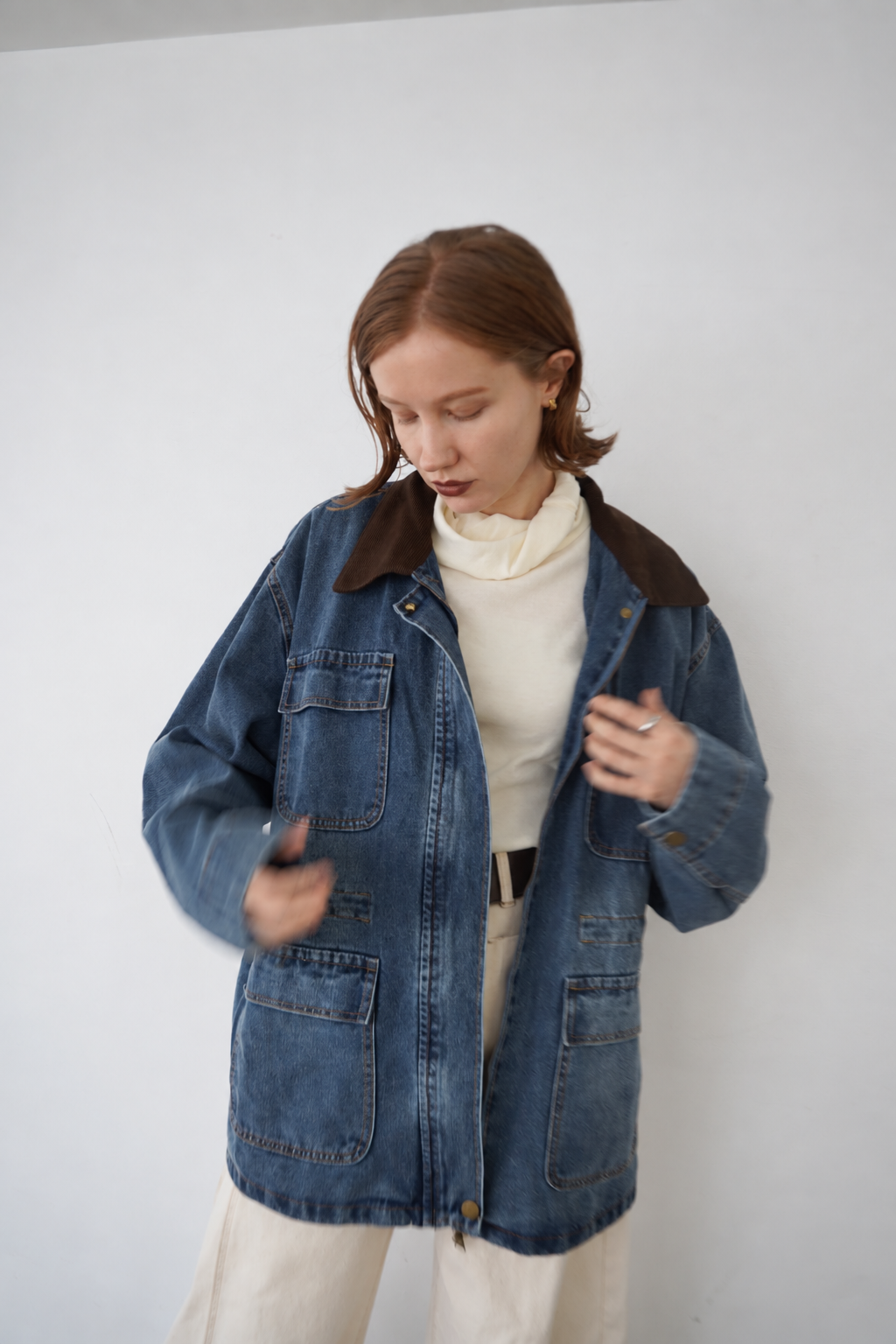 Corduroy Collar Two-Tone Jacket