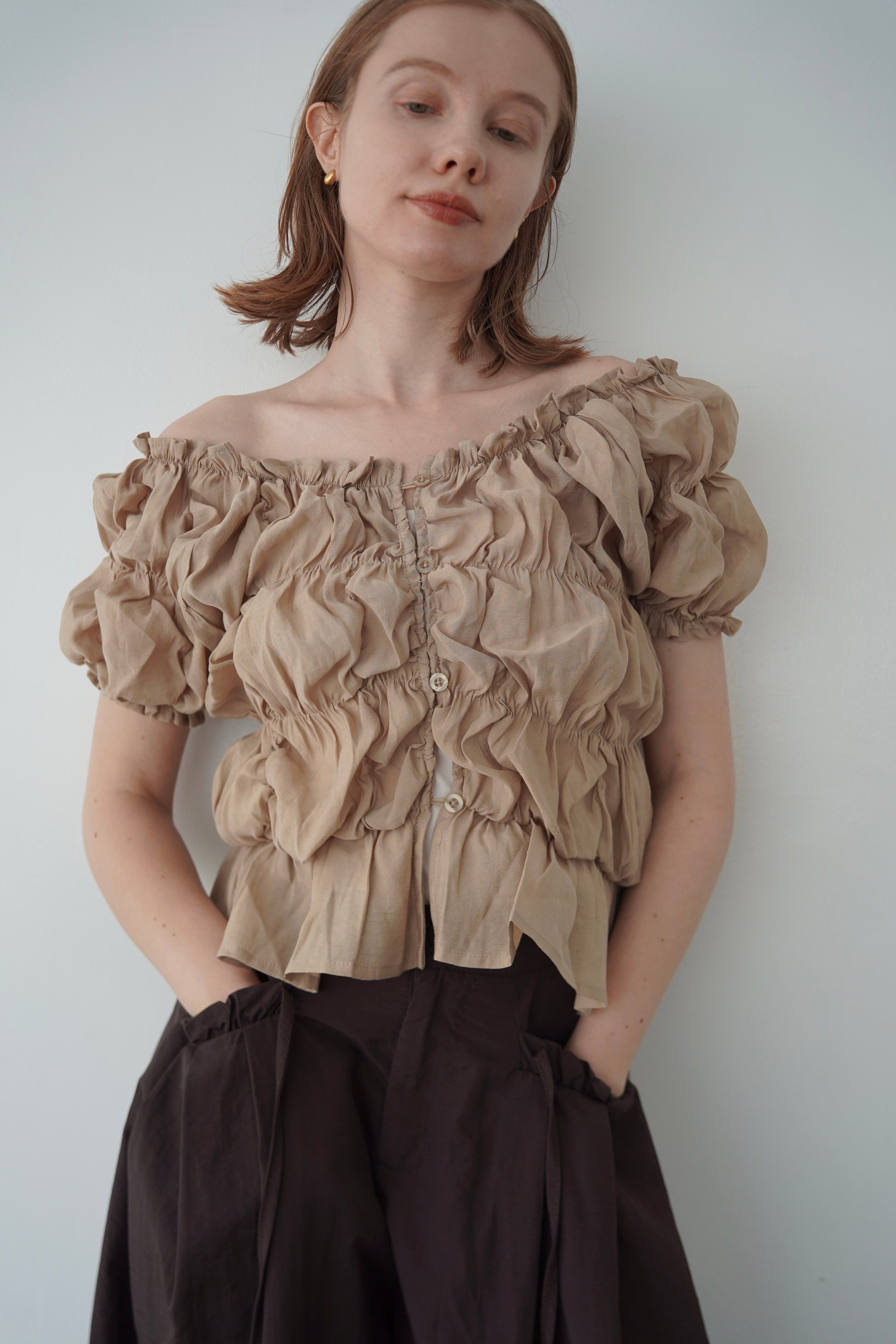 Shirring  puff volume tops