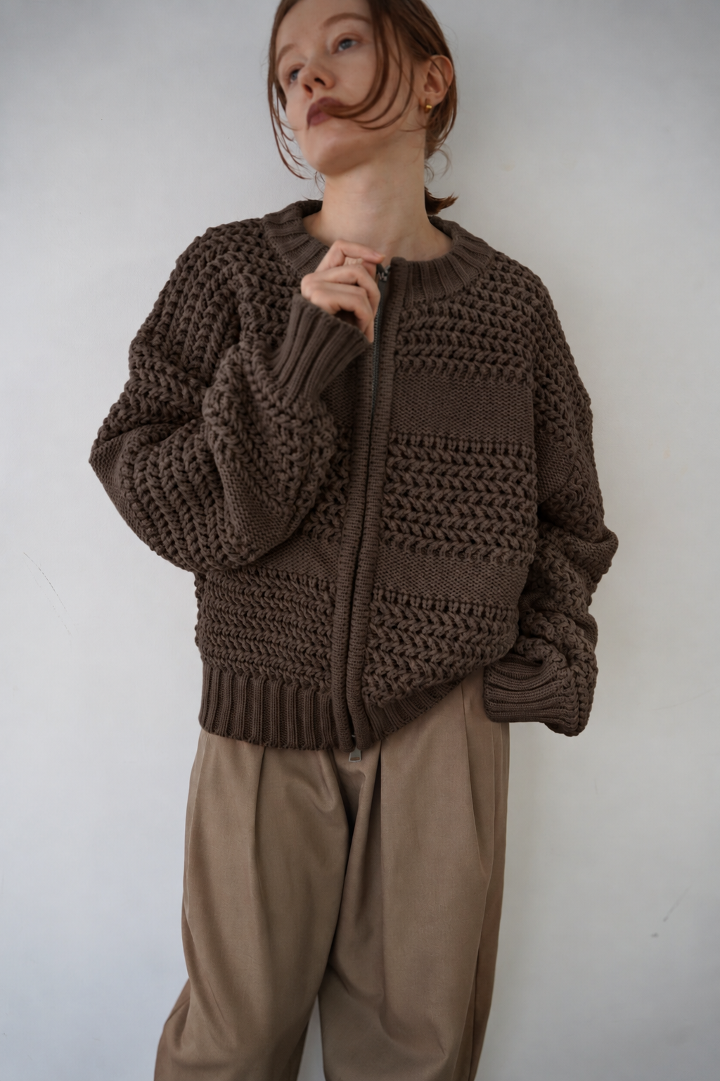 Low Gauge Texture Zip Cardigan