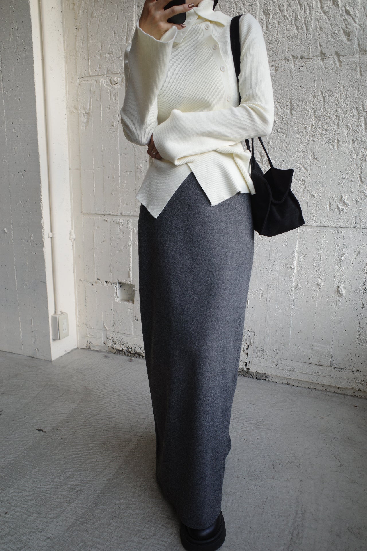 Wool soft long skirt