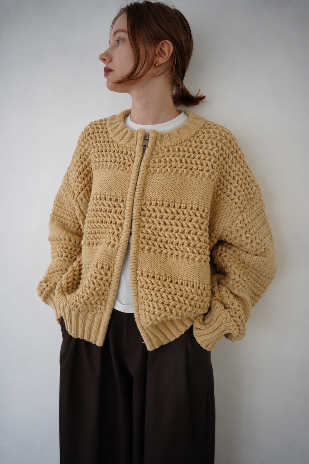Low Gauge Texture Zip Cardigan