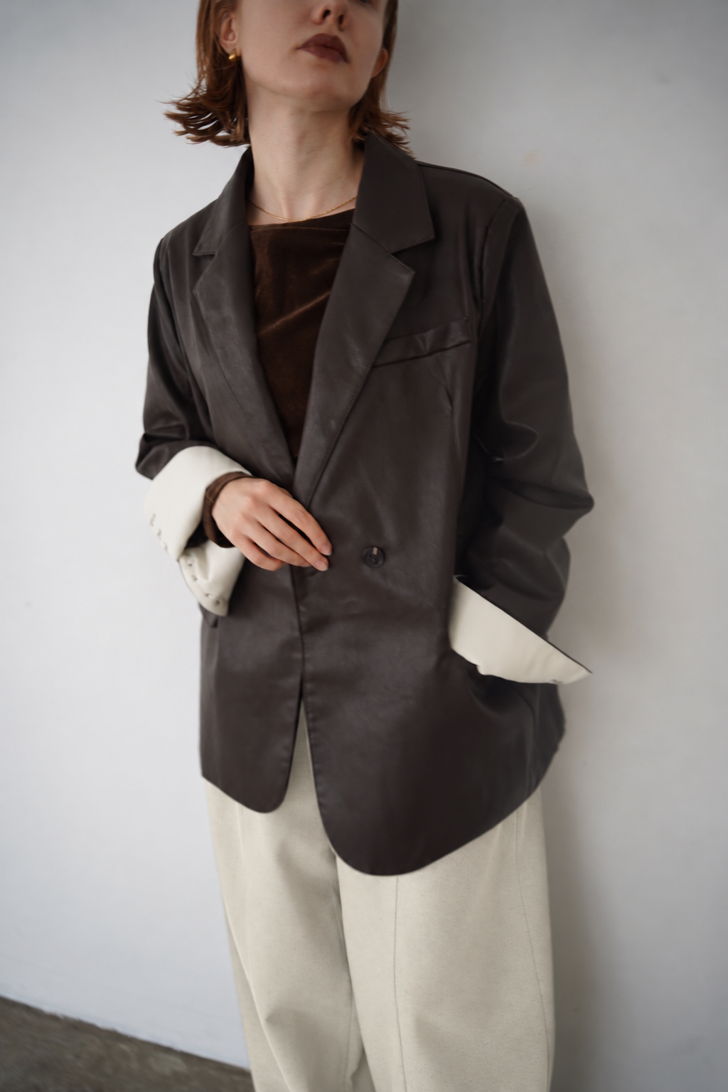 Bi-color cuffs leather jacket