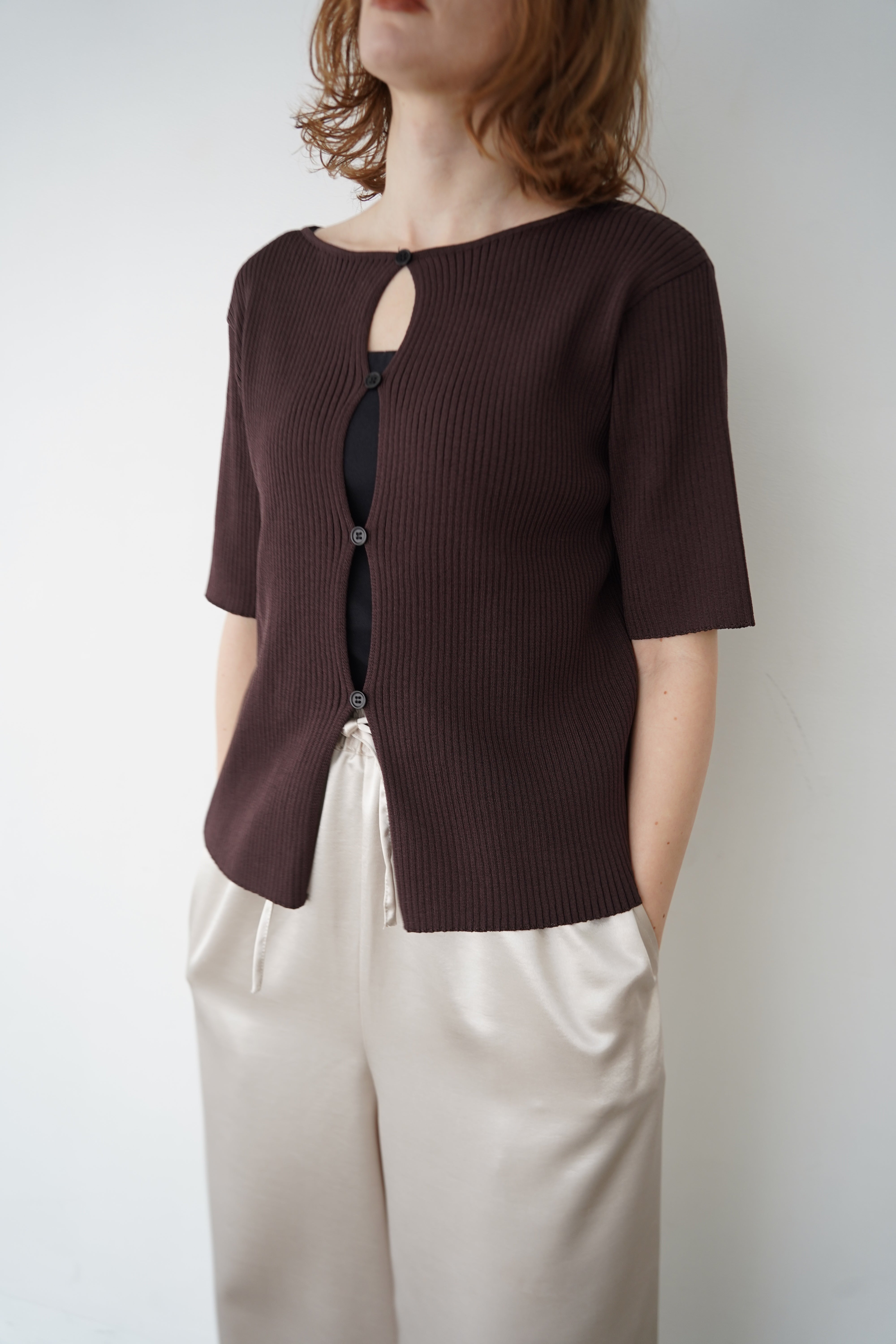 Front button half sleeve top
