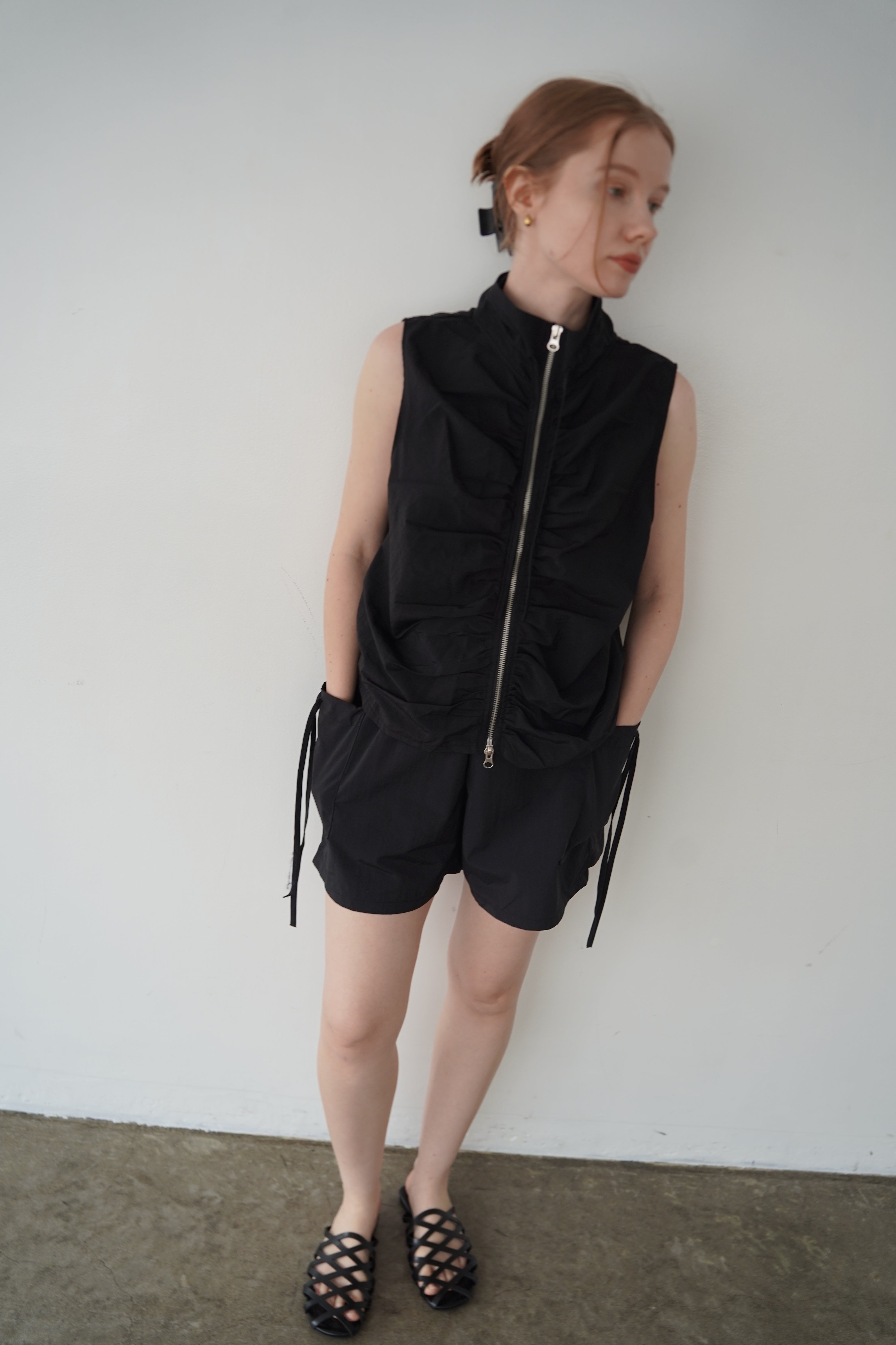 Zip gather half pants SETUP